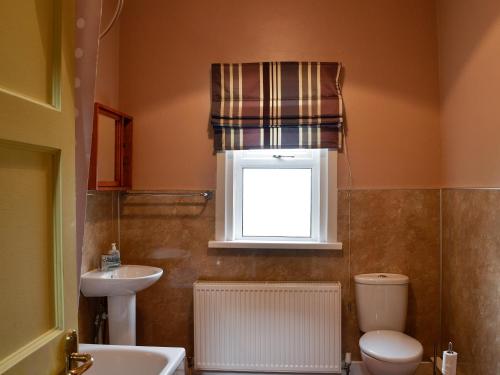 bagno con lavandino, servizi igienici e finestra di Bonshawside Farmhouse a Kirtlebridge