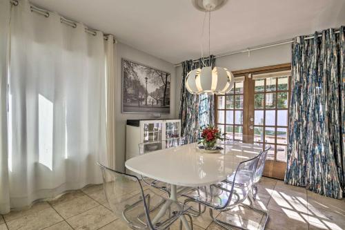 a dining room with a white table and chairs at Sun Deck, Hot Tub! Lakefront Tempe House in Tempe