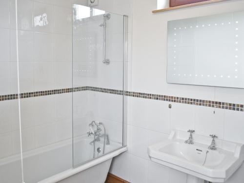 a bathroom with a shower and a sink at The Farmhouse in Llanarth