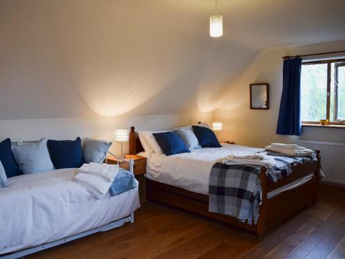 a bedroom with two beds and a window at Solitude in Aberhafesp