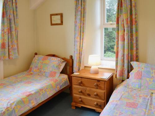 sypialnia z 2 łóżkami pojedynczymi i oknem w obiekcie Hammer Bank Lodge w mieście Windermere