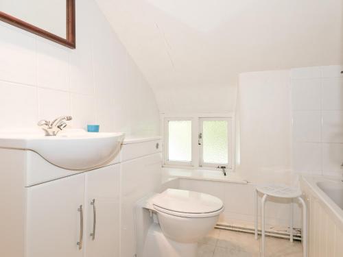 een witte badkamer met een toilet en een wastafel bij Rowlandson Ground Cottage in High Yewdale