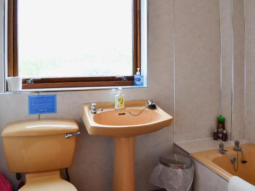 a bathroom with a sink and a toilet and a window at Glenbank in Maxwelton