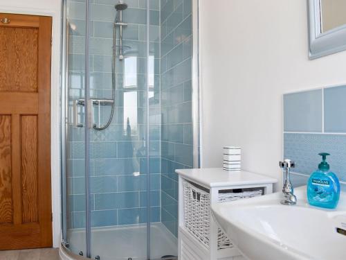 a bathroom with a sink and a shower at Turnstone in Bideford