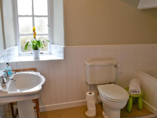łazienka z toaletą, umywalką i oknem w obiekcie East House Farm w mieście Beckermonds