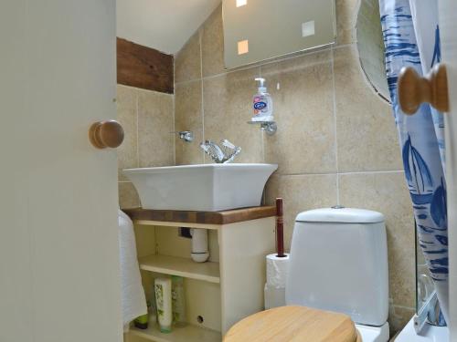 ein Bad mit einem Waschbecken und einem WC in der Unterkunft The Pigsty Cottage E2783 in Llanyblodwel