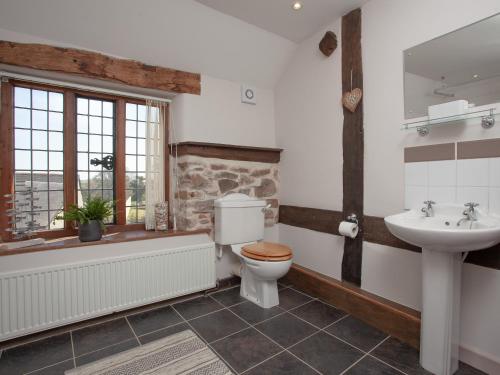 a bathroom with a toilet and a bath tub and a sink at Little Nymett in North Tawton