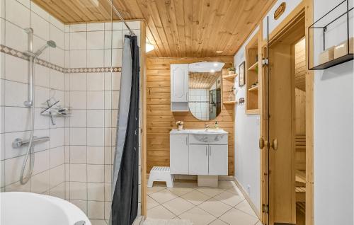 HemmetにあるStunning Home In Hemmet With 4 Bedrooms, Sauna And Wifiのバスルーム(シャワー、トイレ、シンク付)