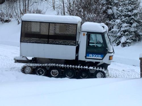 a snow covered truck is parked in the snow at La Chanterelle - Mountain Lodge in La Côte dʼArbroz