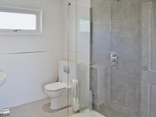 TywardreathにあるSand Dunesのバスルーム(トイレ、ガラス張りのシャワー付)