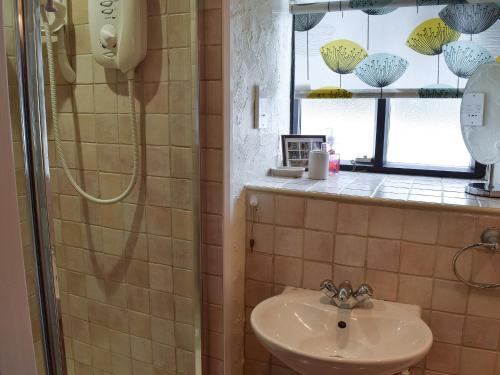 特勞特貝克的住宿－Granary Cottage，一间带水槽和淋浴的浴室