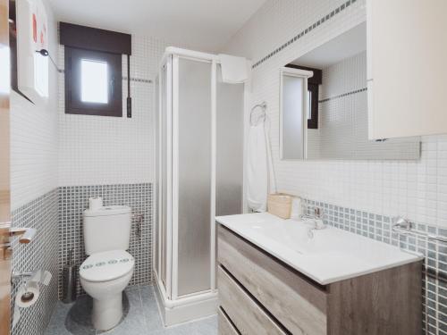a bathroom with a toilet and a sink and a shower at Apartamento "MACHOTE" in Tordesillas