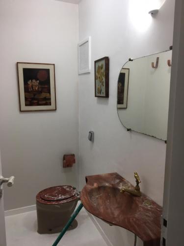 y baño con aseo y espejo. en Apartamento Parque Buenos Aires, en São Paulo