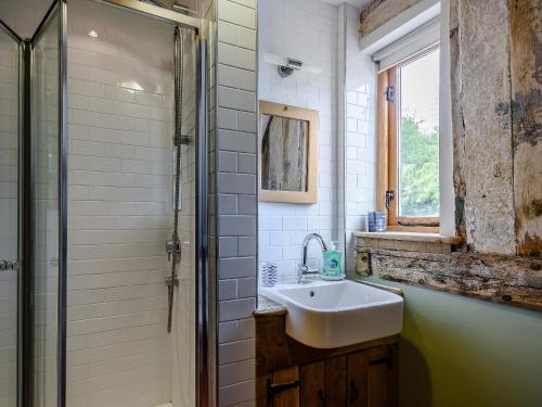 a bathroom with a sink and a shower at The Old Bike Shop in Brockdish