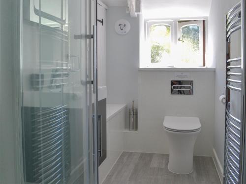 a bathroom with a toilet and a window at High View in Saint Breward