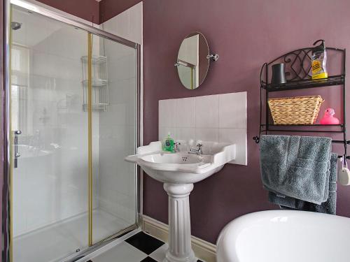 a bathroom with a sink and a shower at Brams View in Whitby