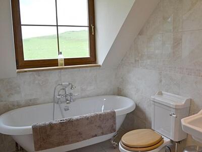 a bathroom with a tub and a toilet and a window at Tara Cottage in Gordon