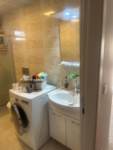 a bathroom with a washing machine and a sink at Dlk İmmobilien in Istanbul