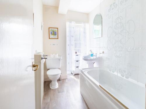 a bathroom with a toilet and a tub and a sink at Waters Edge Apartment The Mill in West Burton