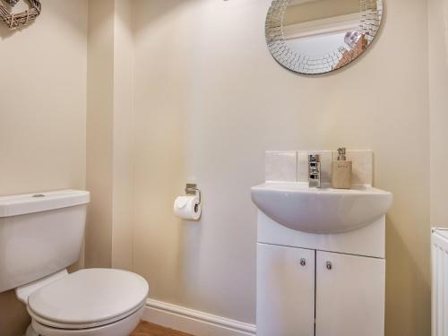 a bathroom with a white toilet and a sink at Barn Owl Cottage in Wisbech