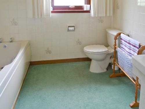 a bathroom with a toilet and a tub and a sink at Kingfisher Cottage in Pitlochry