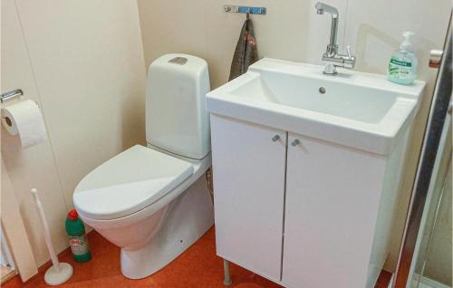 een badkamer met een wit toilet en een wastafel bij Beautiful Apartment In Norheimsund With Wifi in Norheimsund