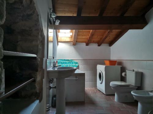 a bathroom with a sink and a washing machine at Cà Feddia in Bagnone