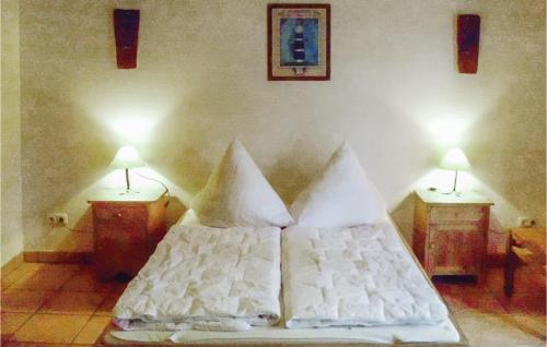 a bed with white sheets and pillows in a bedroom at 1 Bedroom Stunning Apartment In Faberg-heidesee in Oberohe