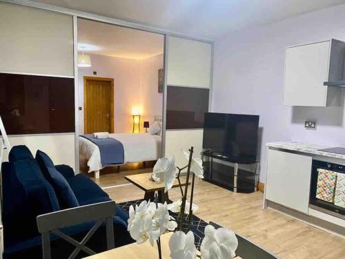 Η κουζίνα ή μικρή κουζίνα στο Lovely 1 bed Studio Apartment with free parking
