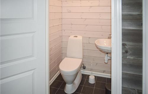 La salle de bains est pourvue de toilettes et d'un lavabo. dans l'établissement 4 Bedroom Pet Friendly Home In Eggedal, à Eggedal