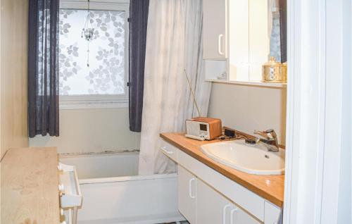 ein Bad mit einem Waschbecken und einem Fenster in der Unterkunft Lovely Home In Vler I stfold With Jacuzzi 