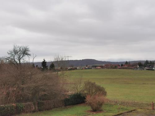 a large green field with houses in the distance at Zur langen Heide in Hildburghausen