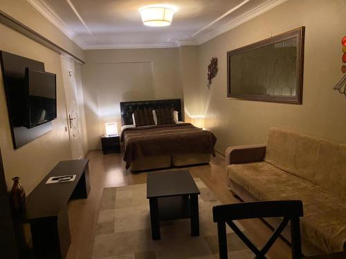 a living room with a bed and a couch at Lena Central Flats in Bursa