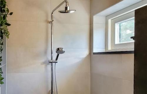 baño con cabina de ducha y ventana en Ameland en Den Oever