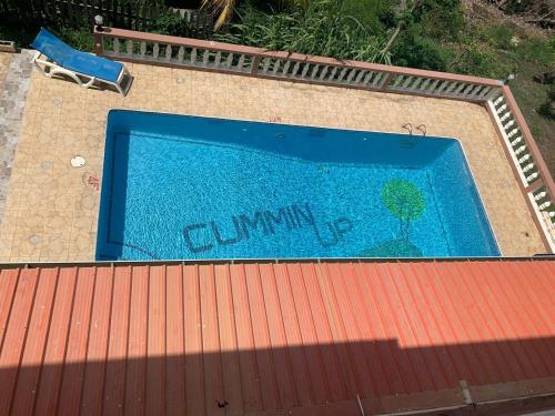 Una piscina azul con un árbol. en Cummin up en Fort Jeudy