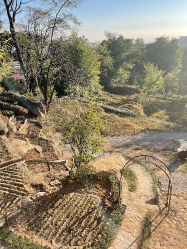 a rocky hillside with a river and trees at The Lodge at Wah, Kandbari in Pālampur
