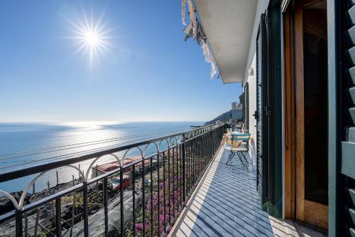 a balcony with a view of the ocean at Torre di Amalfi - holiday house in Amalfi
