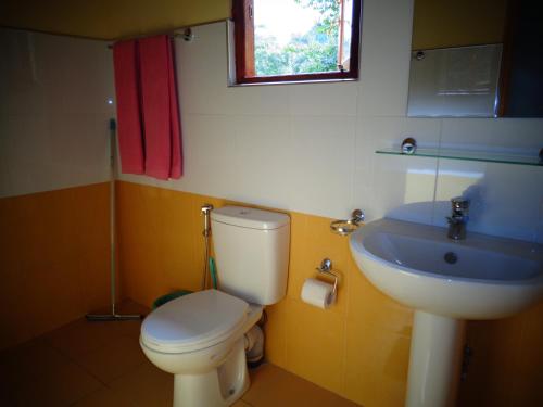 a bathroom with a white toilet and a sink at Brilliant View Home Stay in Ella