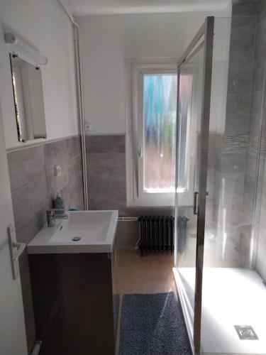 une salle de bain avec une douche en verre et un lavabo dans l'établissement Appartement 57 m2 proche plage et Nausicaa, à Boulogne-sur-Mer
