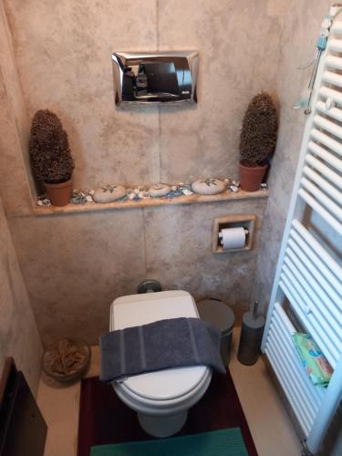 małą łazienkę z toaletą z ręcznikiem w obiekcie Elis superb villa w Jerapetrze