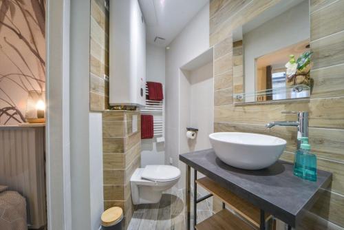 La salle de bains est pourvue d'un lavabo et de toilettes. dans l'établissement Appart Bambou rdc - parking gratuit- Netflix, à Bourges