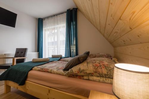 a bedroom with a bed and a window at Sielanka w górach in Gliczarów Górny