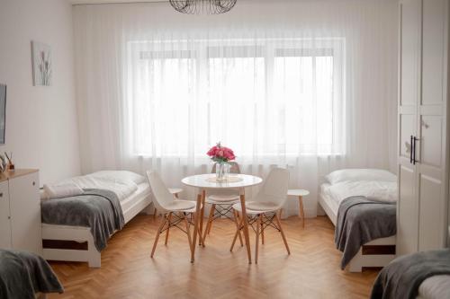 布拉格的住宿－Rezidence Kbely，客房设有桌椅和窗户。