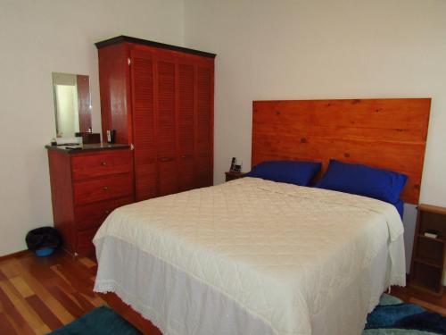 a bedroom with a large bed and a dresser at Cozy 1 bed Apt 2B in Rockley near American Embassy in Bridgetown
