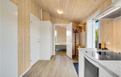 kuchnia z drewnianymi ścianami i drewnianą podłogą w obiekcie Amazing Home In Hesselager With Wifi w mieście Hesselager