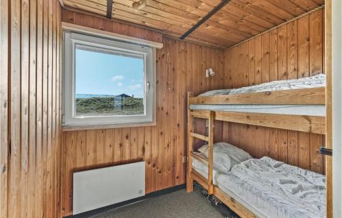 ヴィデ・サンデにあるAmazing Home In Hvide Sande With 3 Bedrooms And Wifiの窓付きのキャビン(二段ベッド付)