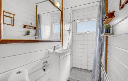 ボアディングボーにあるBeautiful Home In Vordingborg With 1 Bedrooms And Wifiの白いバスルーム(シンク、鏡付)