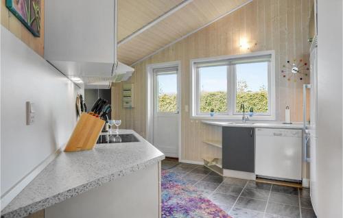 uma cozinha com um lavatório e uma bancada em Stunning Home In Bog By With Sauna em Bogø By