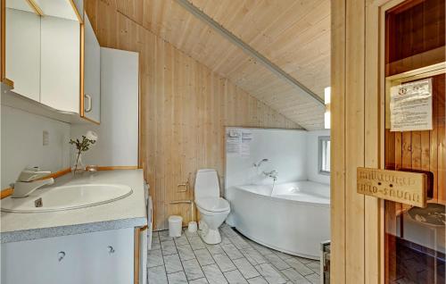エーベルトフトにあるBeautiful Home In Ebeltoft With 4 Bedrooms And Saunaのバスルーム(バスタブ、トイレ、シンク付)