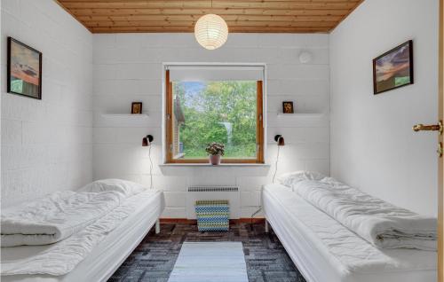 Cette chambre comprend 2 lits et une fenêtre. dans l'établissement Pet Friendly Home In Juelsminde With Wifi, à Sønderby